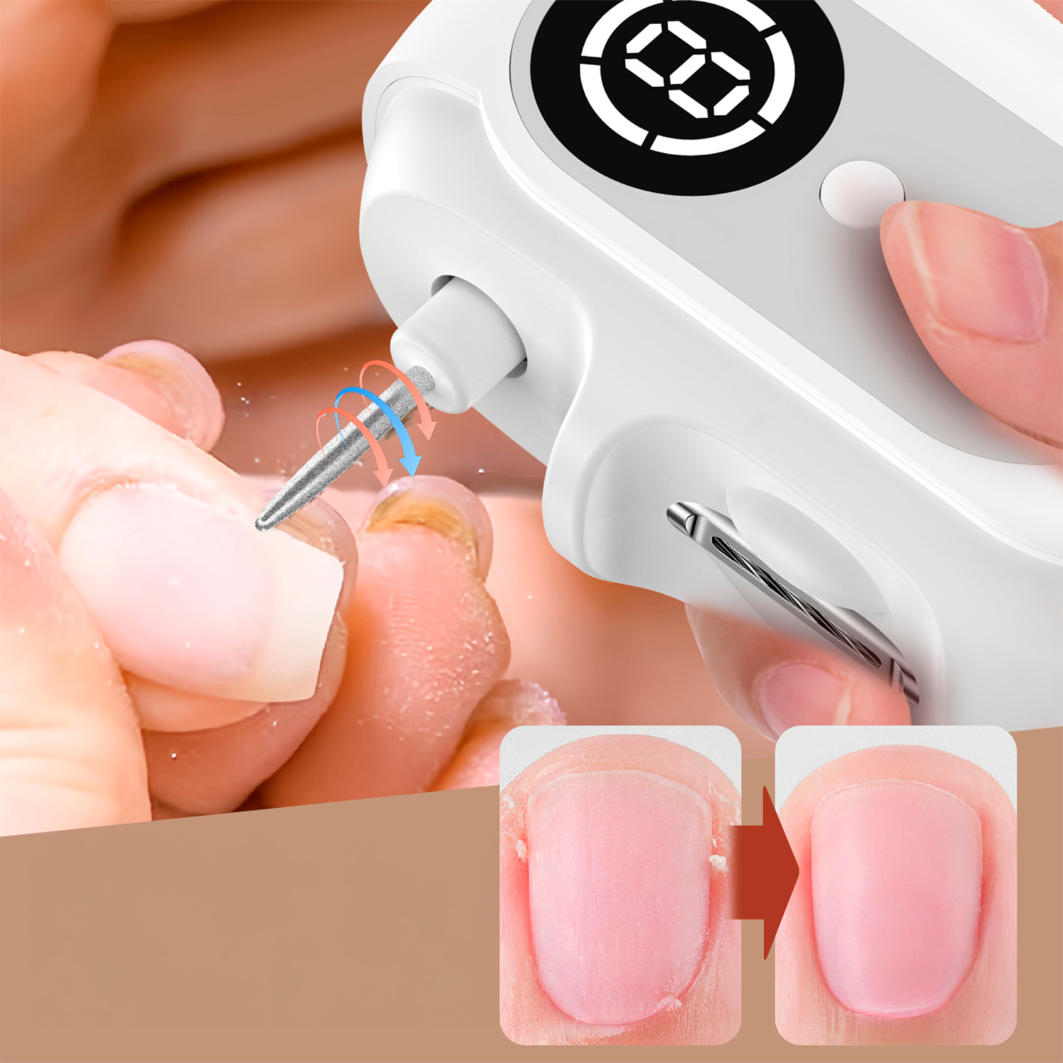 Corta uñas eléctrico 4 en 1. Recortar, limar, pulir, manicura. Con lámpara UV.