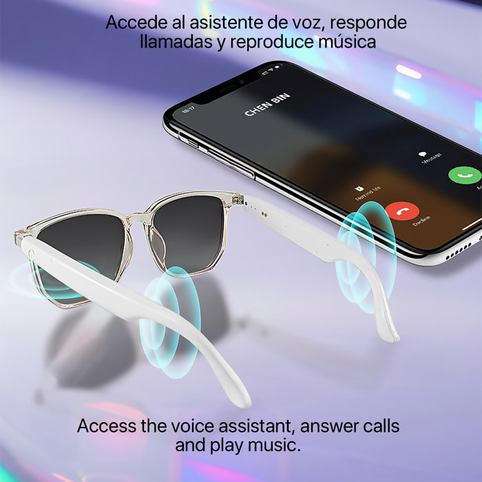 Gafas inteligentes GS03, llamada bluetooth, asistente de voz, control remoto de la cámara.