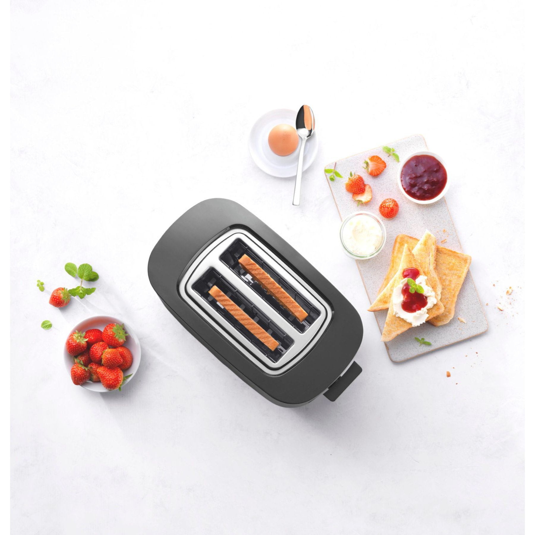Grille-pain Grille permettant de réchauffer des petits-pains, 2 fentes 2 tranches, Noir mat