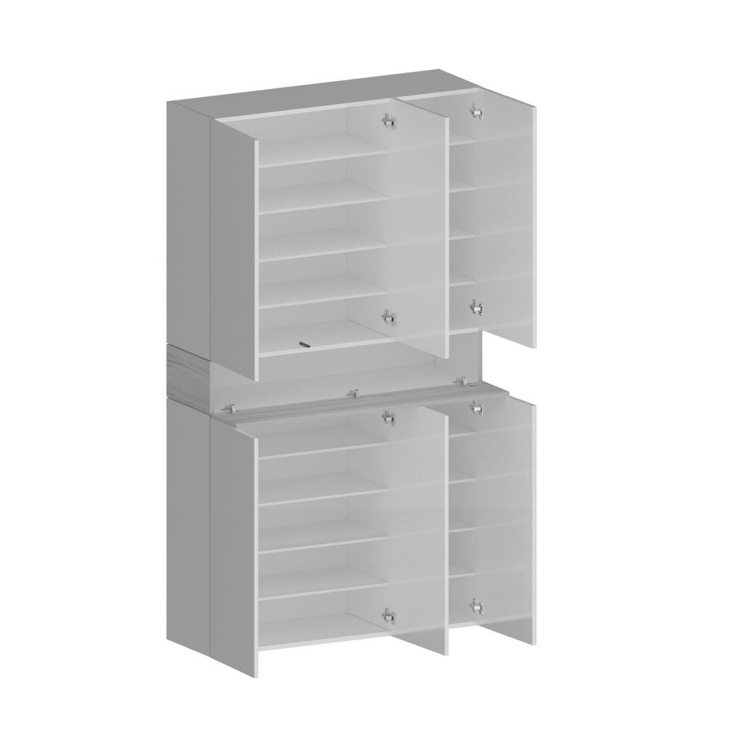 Scarpiera Charoite, Porta scarpe salvaspazio a 7 ante, Armadio multifunzione da ingresso, 114x35h200 cm, Bianco effetto larice