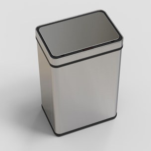 Cubo de basura de color metálico en acero inoxidable con sensor automático y filtro antiolor.