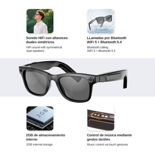 Gafas AI AG18 con cámara de 8mpx para fotos y videos. Traducción AI en tiempo real con asistente inteligente y ChatGPT.