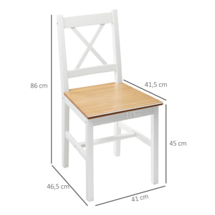 Lot de 2 chaises de salle à manger esprit campagne dossier croisé bois pin blanc