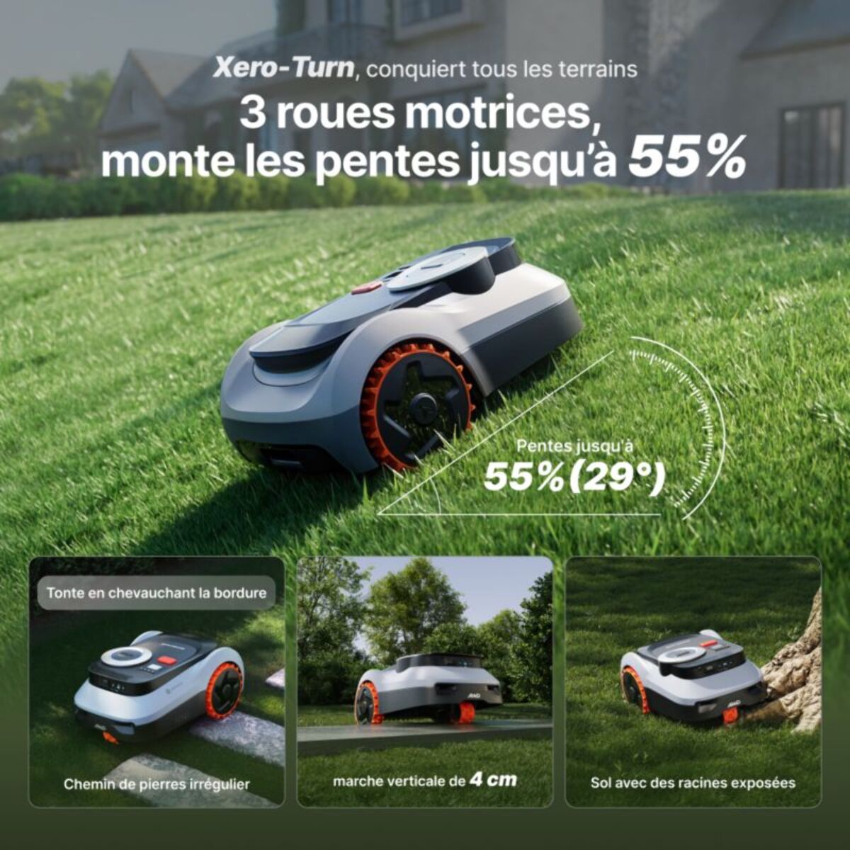 Robot tondeuse NAVIMOW i210 LiDAR Pro - sans fil périphérique ni antenne, 3 roues motrices, Pentes 55%, NRTK, 1000 m²