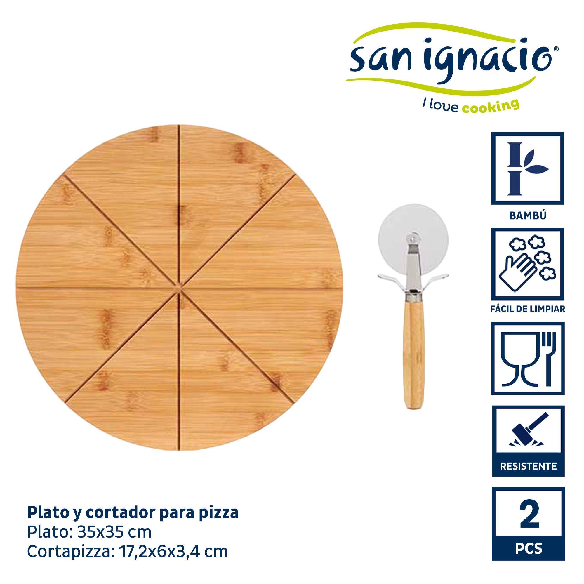 Plato pizza bambu 35cm con corta pizza b colección kinvara