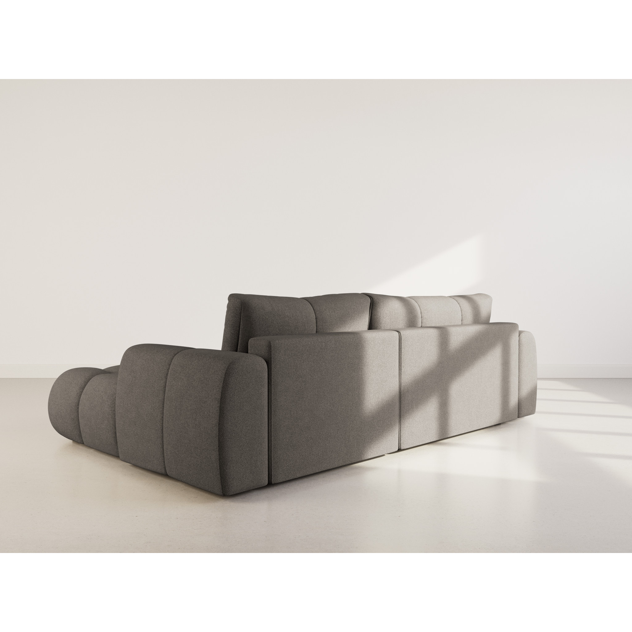 Yulin - Canapé d'angle droit 4 places convertible avec coffre en tissu bouclette - Gris foncé