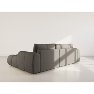Yulin - Canapé d'angle droit 4 places convertible avec coffre en tissu bouclette - Gris foncé