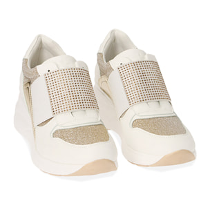 Slip-on blanco/oro, cuña 5,5 cm