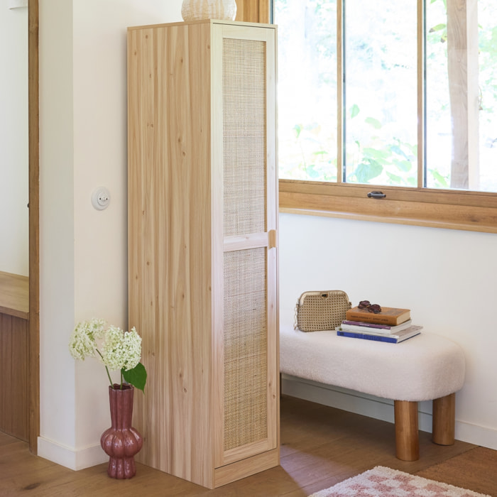 Armoire dressing décor bois et cannage 1 porte 5 étagères CAMARGUE