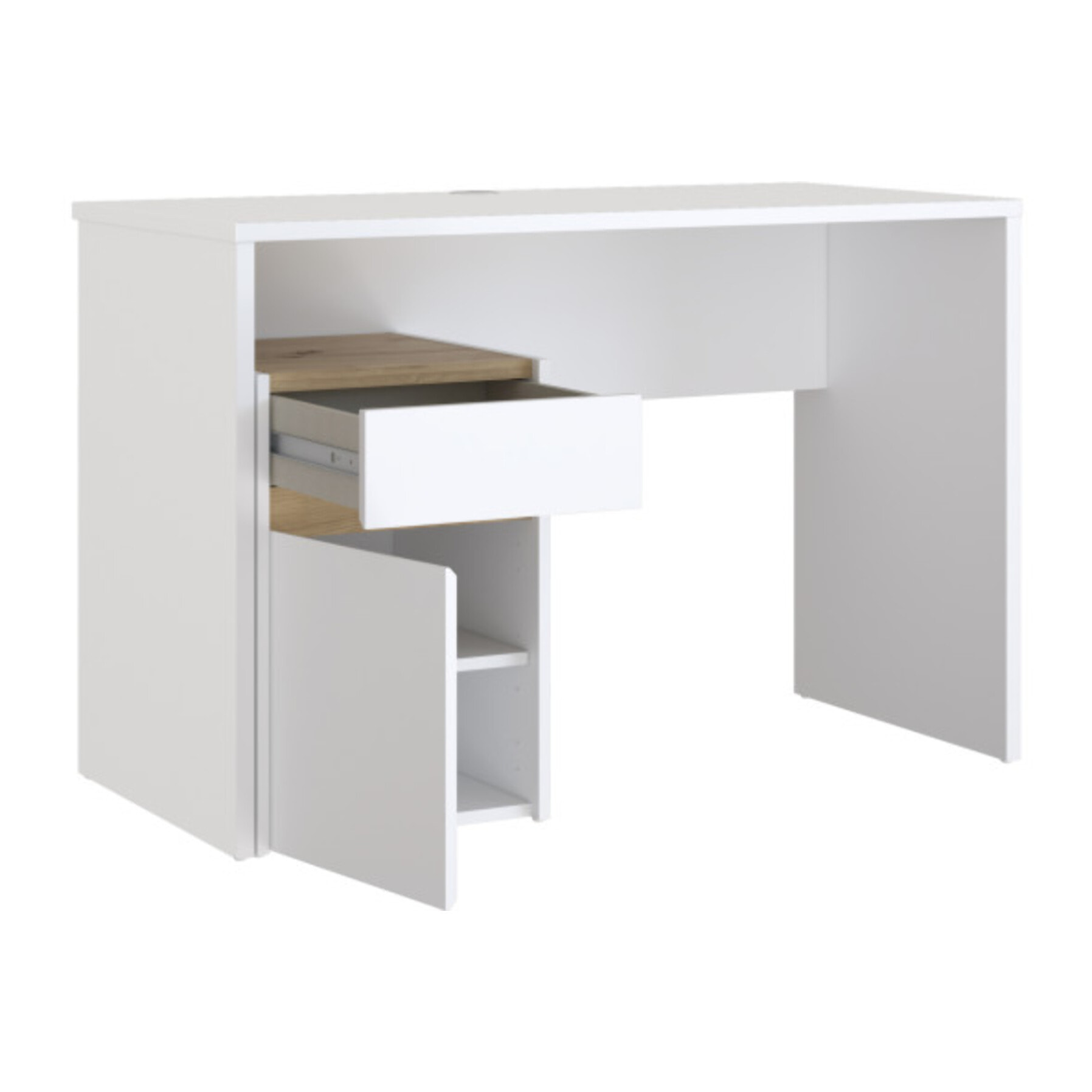 Bureau avec caisson amovible blanc mat et effet chêne - L110 CM - KIARA
