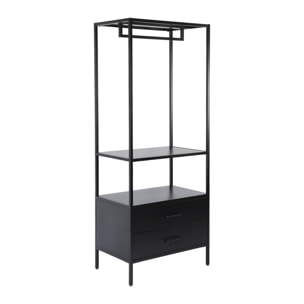 Meuble d'entrée. porte manteau métal noir avec penderie et 2 tiroirs. L 70 x P 45 x H 180cm - Idaho