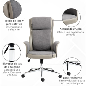 Silla de Escritorio Tapizado en PU Silla de Oficina Giratoria con Altura Ajustable y Respaldo Alto para Salón Dormitorio Estudio Carga 120 kg 65x72x108-118 cm Gris