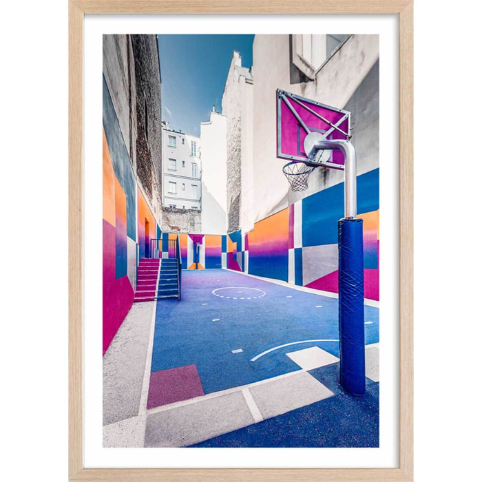 Affiche urbaine city park bleu Affiche + cadre en bois - Chêne