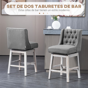 Juego de 2 Taburetes de Bar con Respaldo, Giratorios 180°, Taburetes Altos de Cocina con Reposapiés, Patas de Madera, para Salón, Comedor, Gris