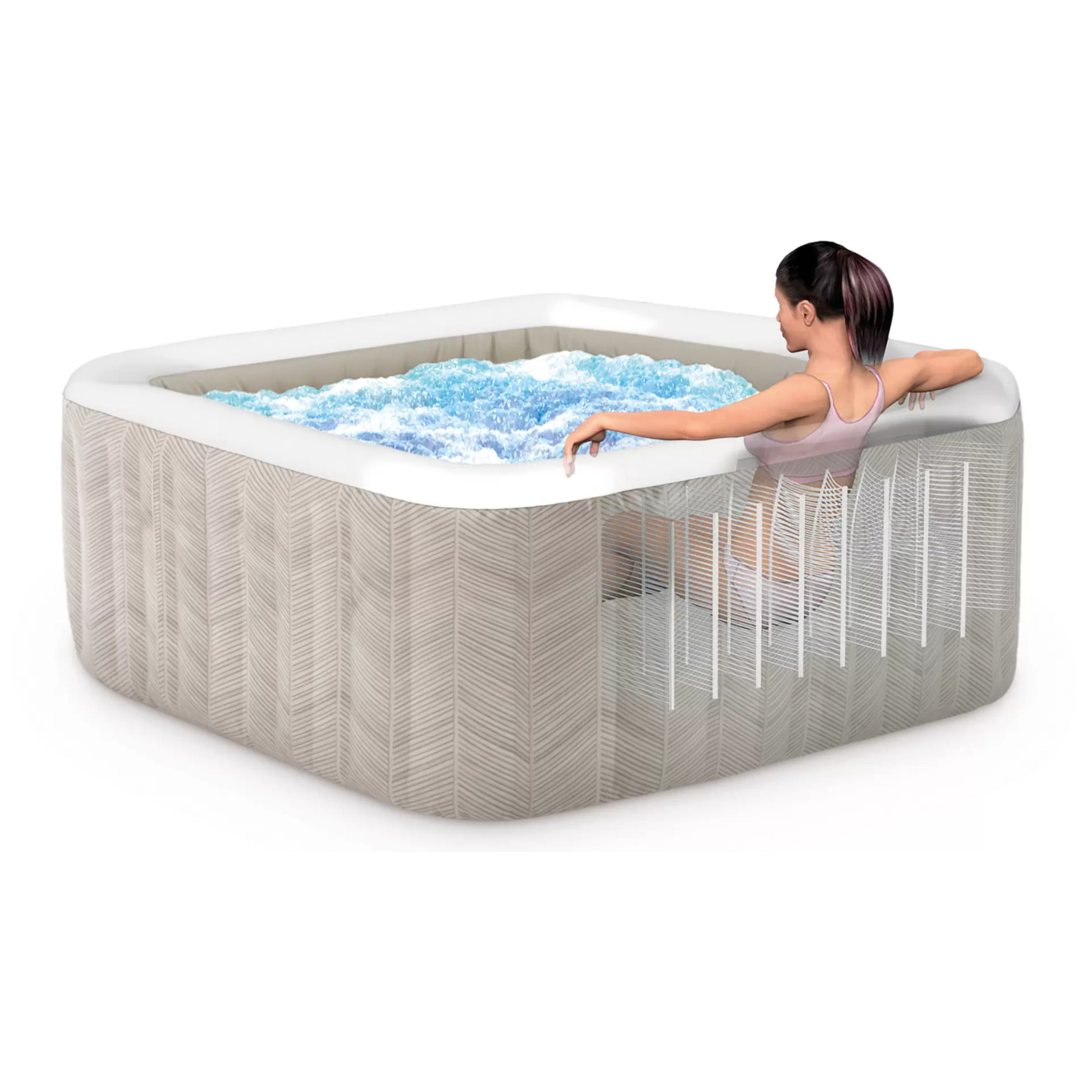 Intex 28472NP - Idromassaggio Gonfiabile Quadrato PureSpa Chevron Deluxe, 6 Posti, 170 Getti, PVC, Multicolore, 196x196x