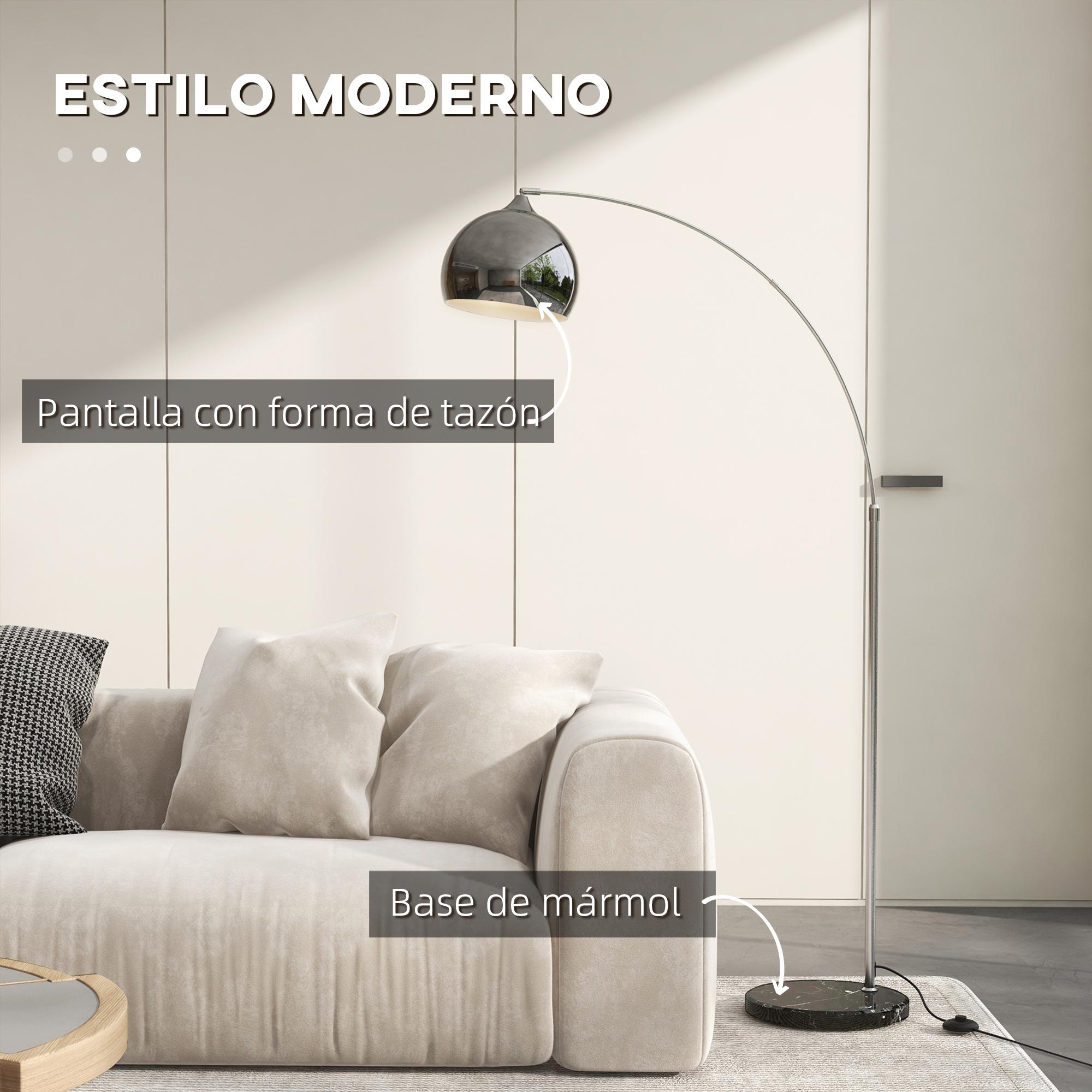 Lámpara de Pie Arco con Altura y Longitud Ajustable Lámpara de Lectura para Bombilla E27 Potencia Máx. 40 W con Interruptor de Pie 110-115x30x170-180 cm Plata y Negro