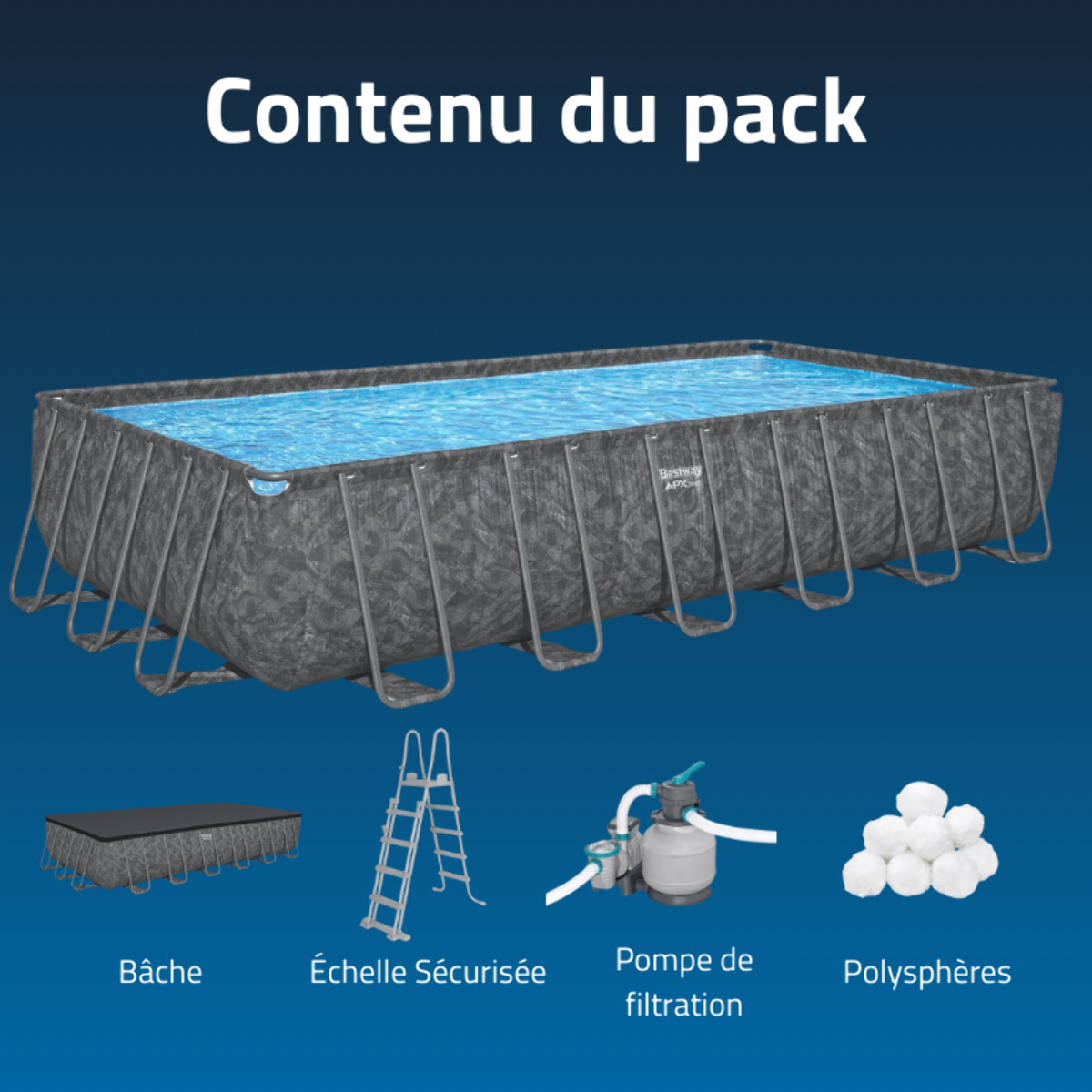 Bestway Piscine hors sol tubulaire rectangulaire Bestway APX 365 - 732 x 366 x 132 cm gris foncé