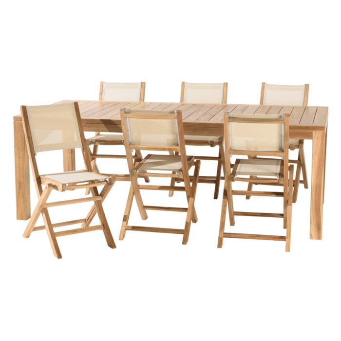 FUN - Ensemble de jardin en bois teck et textilène 8/10 personnes