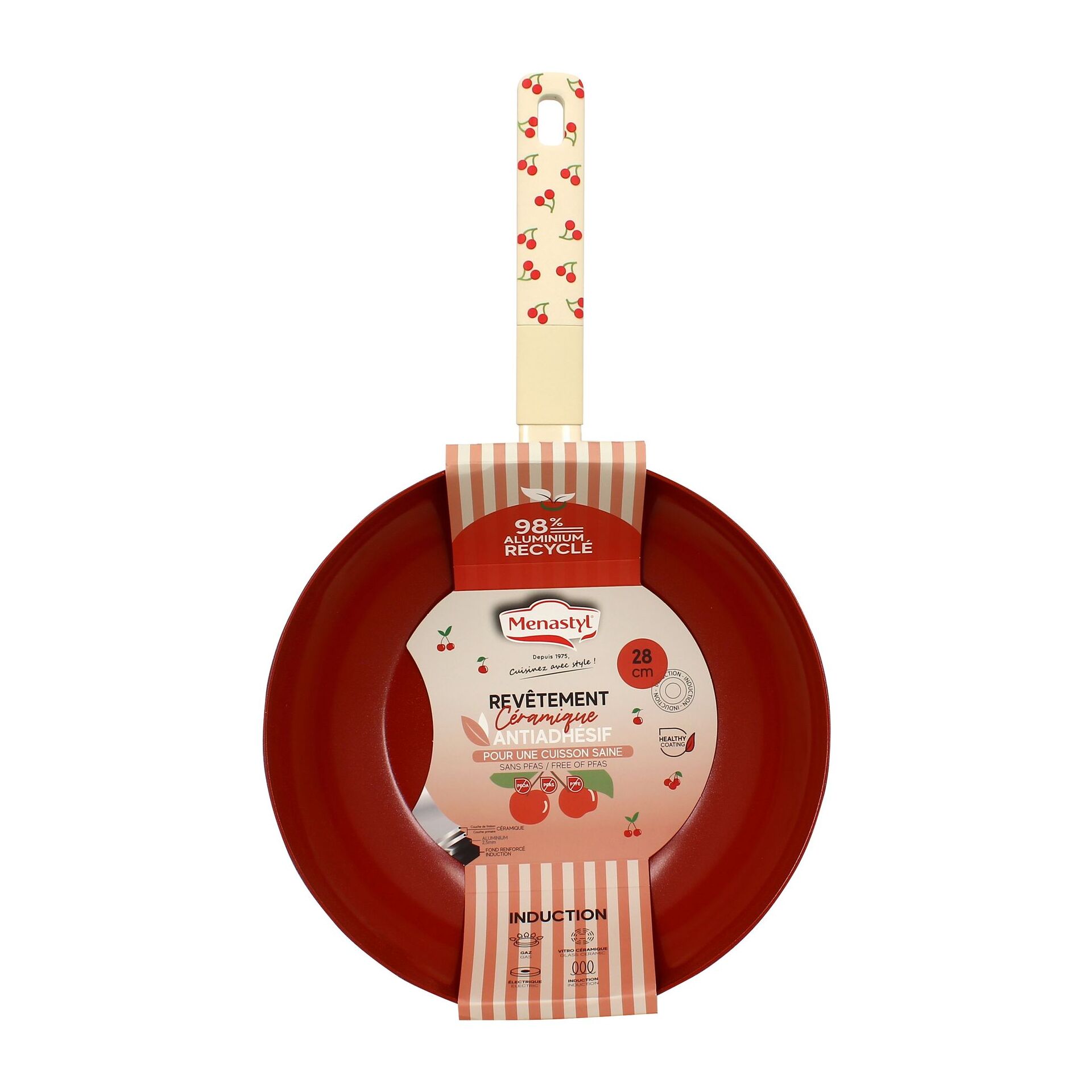 Wok 28cm en aluminium cerise - tous feux CERISE