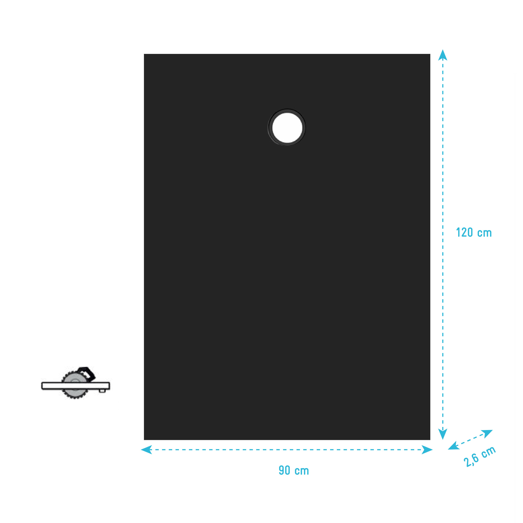 Receveur 120x90x2.6cm Extra-plat en Polybéton Noir Mat Effet Soft-touch - Redécoupable - NELSON