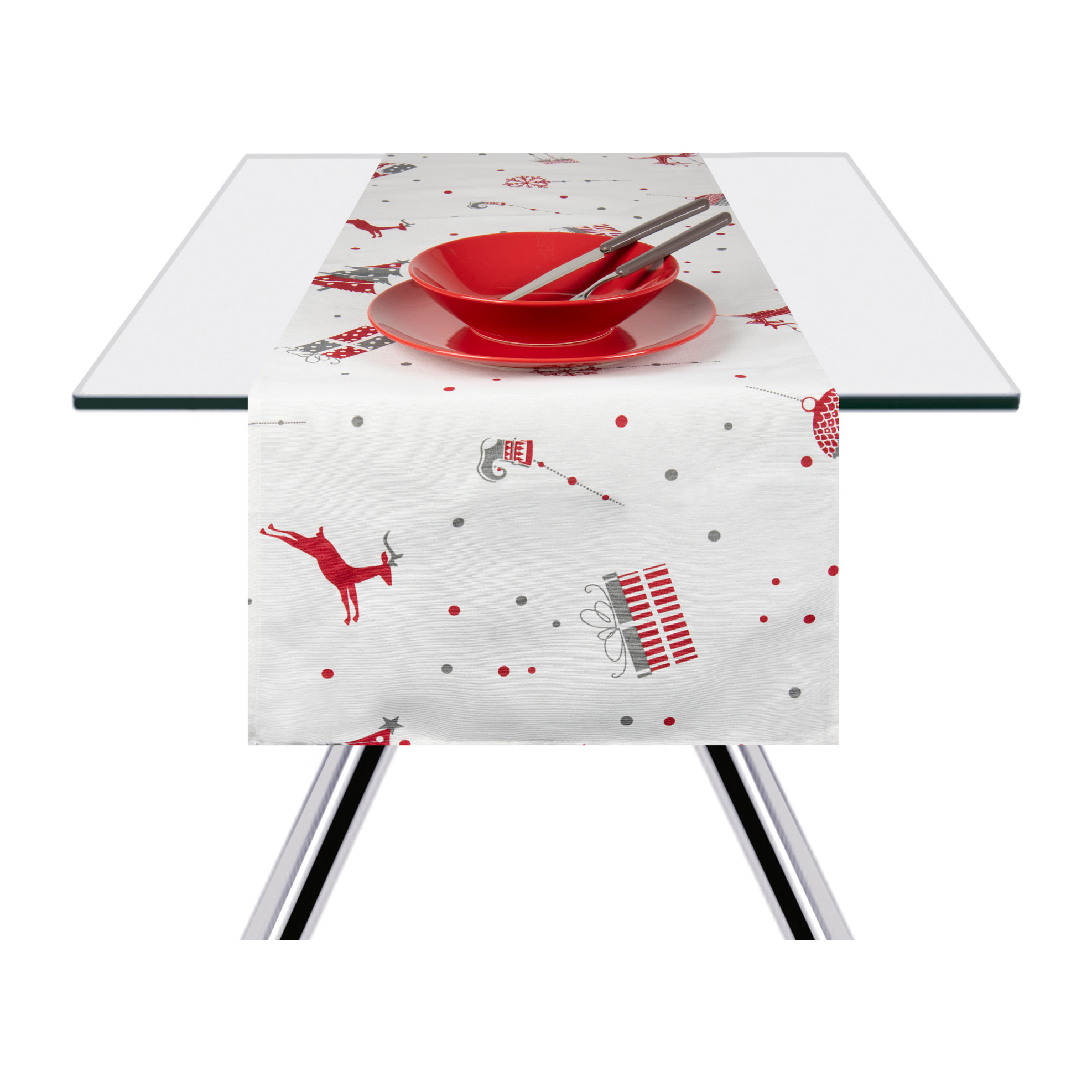 Runner Excelsa – Merry Christmas, Cotone e poliestere bianco