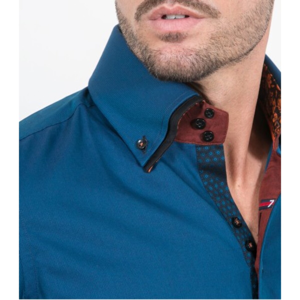 Camicia Uomo 3 Bottoni Button Down Doppio Collo Slim Satin RigaStretta Blu Seaport