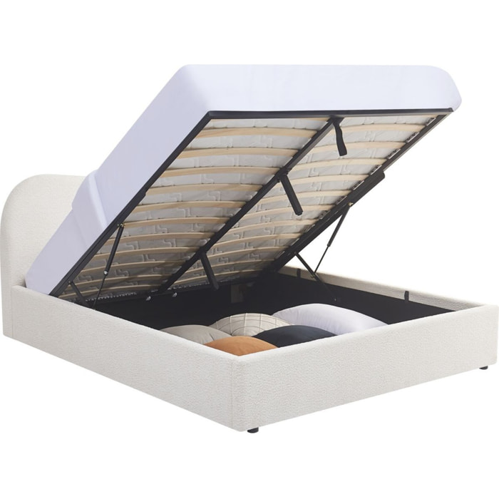 Lit coffre avec tête de lit en tissu bouclé - SUZON