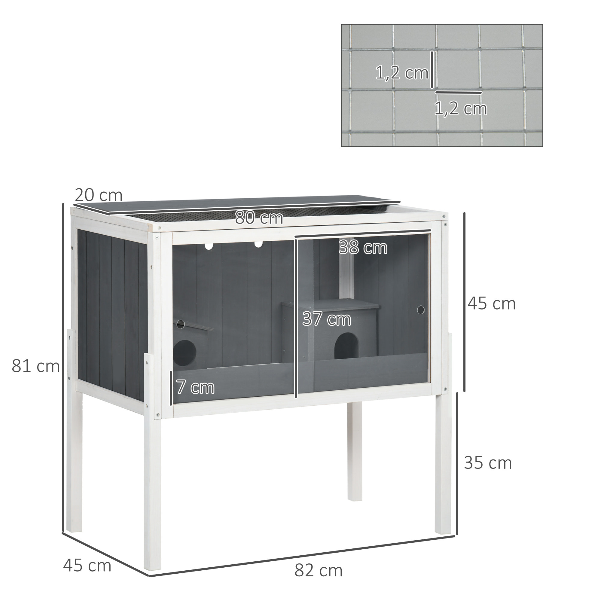 Jaula para Hámster de Madera 82x45x81 cm Casa para Roedores con 2 Puertas de Acrílico Estante Extraíble 2 Casitas para Animales Pequeños Gris Oscuro