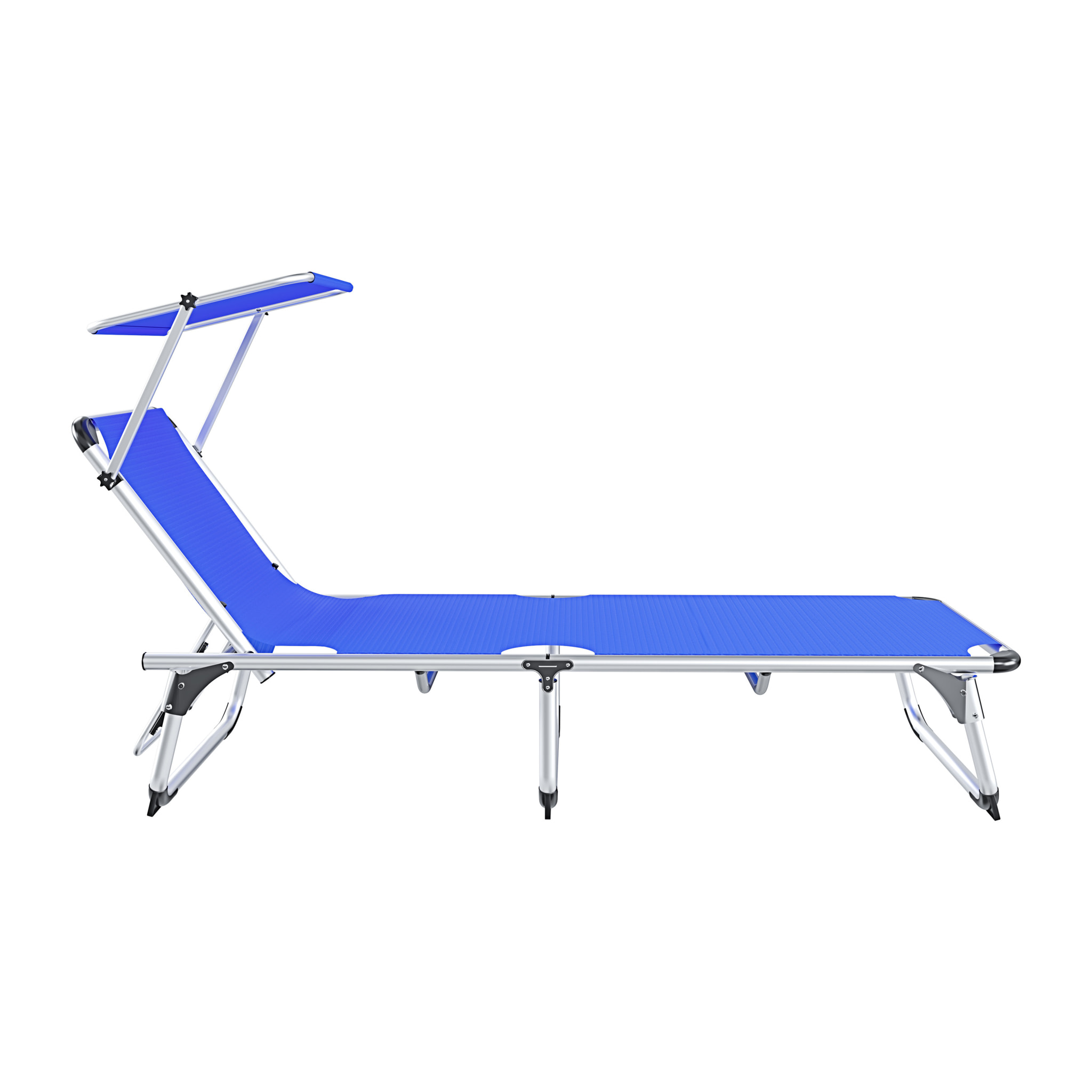 Lettino Pieghevole Prendisole Con Tettuccio Parasole Regolabile 6 Posizioni In Alluminio Sdraio Spiaggia Mare Giardino Piscina 187x59x29 Cm Blue