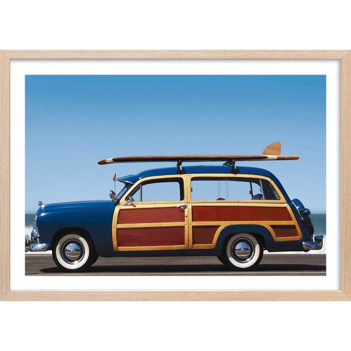 Affiche surf car de legende Affiche + cadre en bois - Chêne