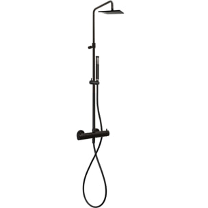 B-Way Colonne de douche + Mitigeur thermostatique + Douchette + Flexible + Douche de tête, Noir mat (SATBWSST)