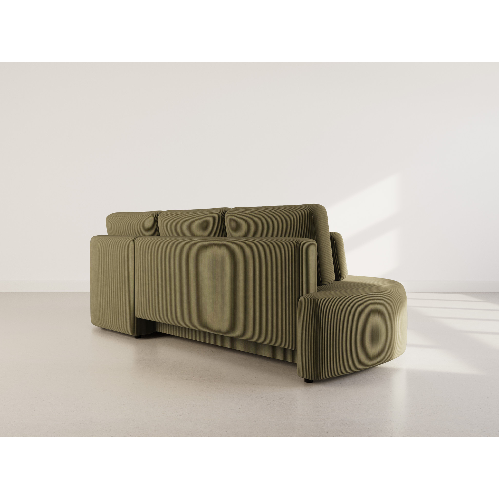 Mahina - canapé d'angle droit 4 places convertible avec coffre en velours côtelé - Vert