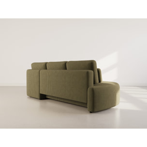 Mahina - canapé d'angle droit 4 places convertible avec coffre en velours côtelé - Vert