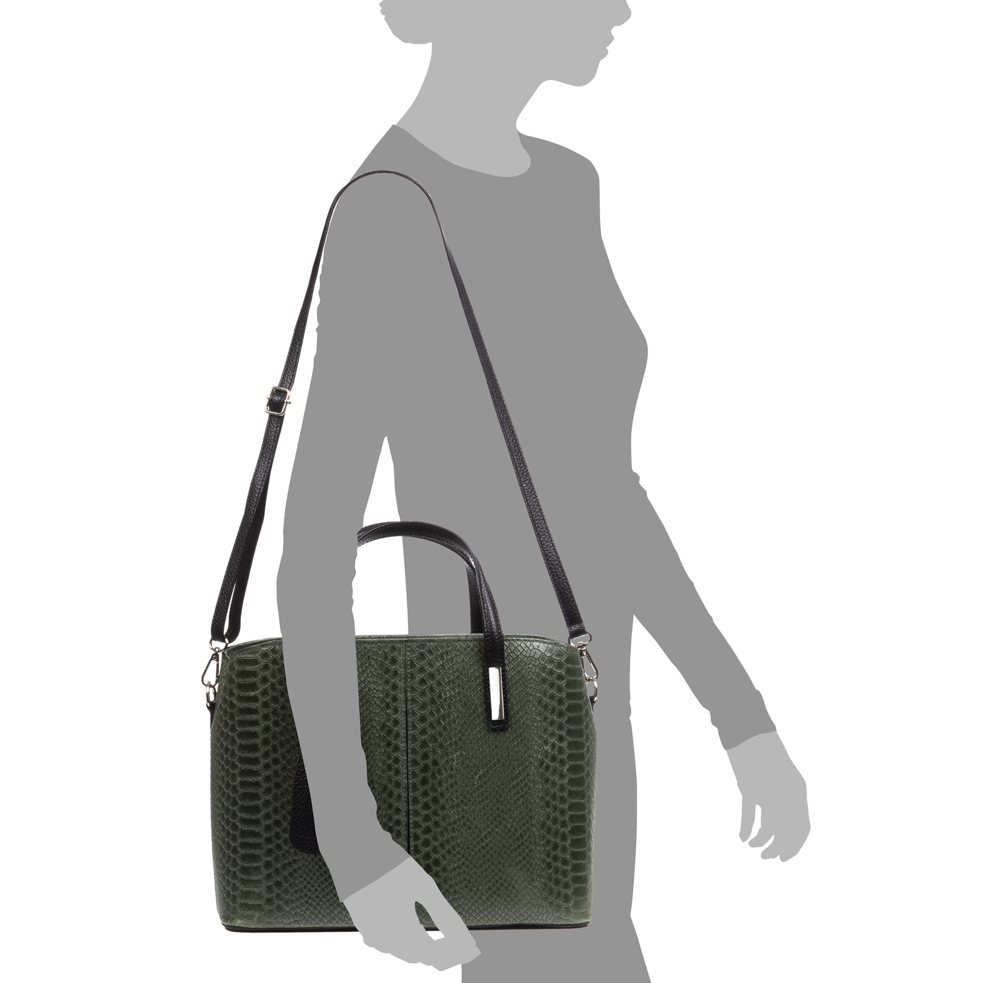 FIRENZE ARTEGIANI Borsa Tote da Donna Violante. Vera Pelle Scamosciata Incisione Serpente Made in Italy 32x14x25 Cm. Colore: verde scuro