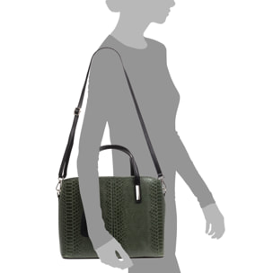 FIRENZE ARTEGIANI Borsa Tote da Donna Violante. Vera Pelle Scamosciata Incisione Serpente Made in Italy 32x14x25 Cm. Colore: verde scuro