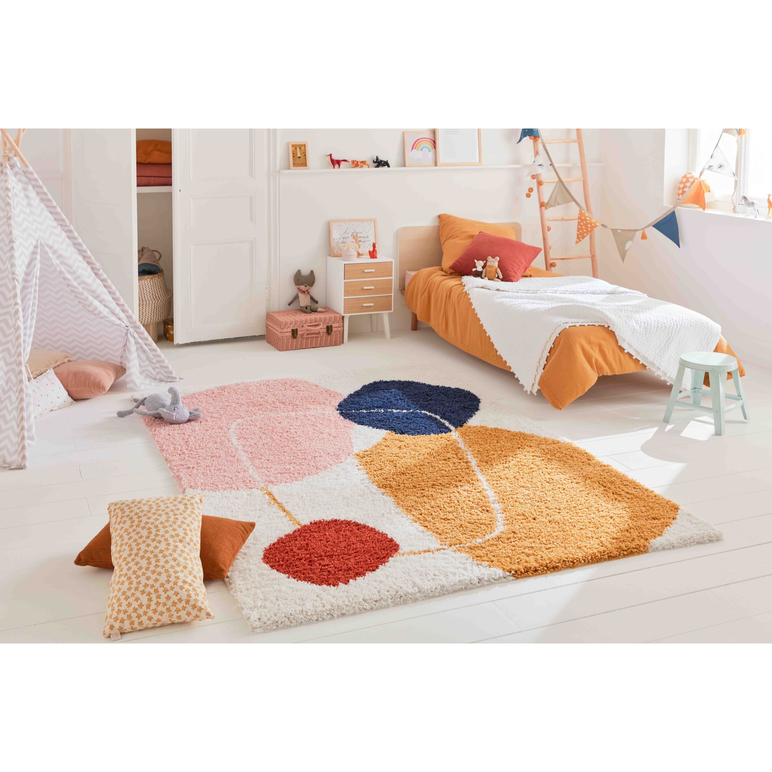 Aquarelle - tapis chambre d'enfant en laine artificielle à motif géométrique multicolore