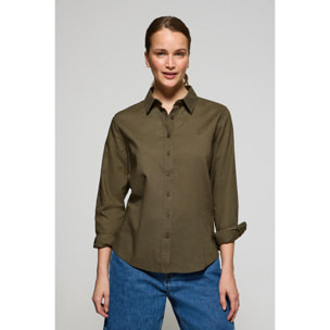 Camicia verde scuro regular in lino-cotone con ricamato Rigby Go
