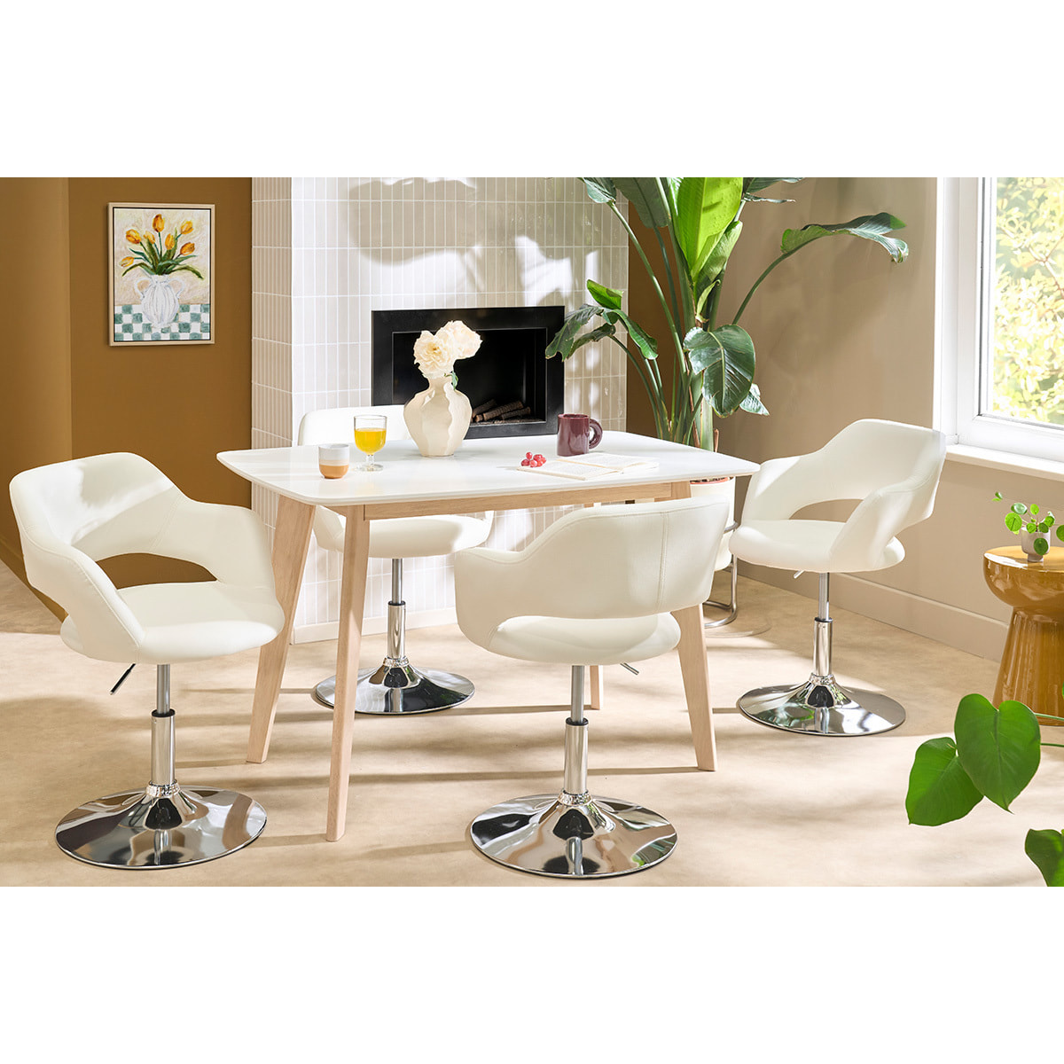 Fauteuil pivotant design blanc et acier chromé JESSY