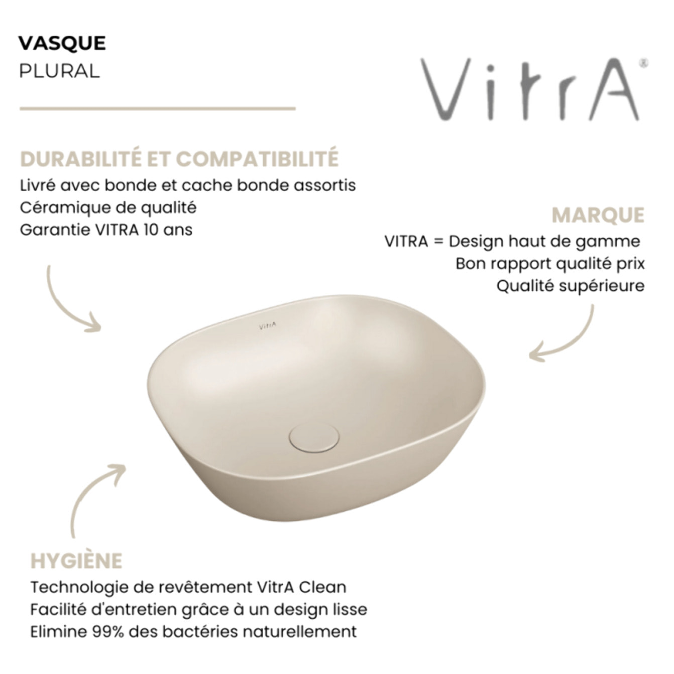 Vasque à poser rectangulaire Plural sable