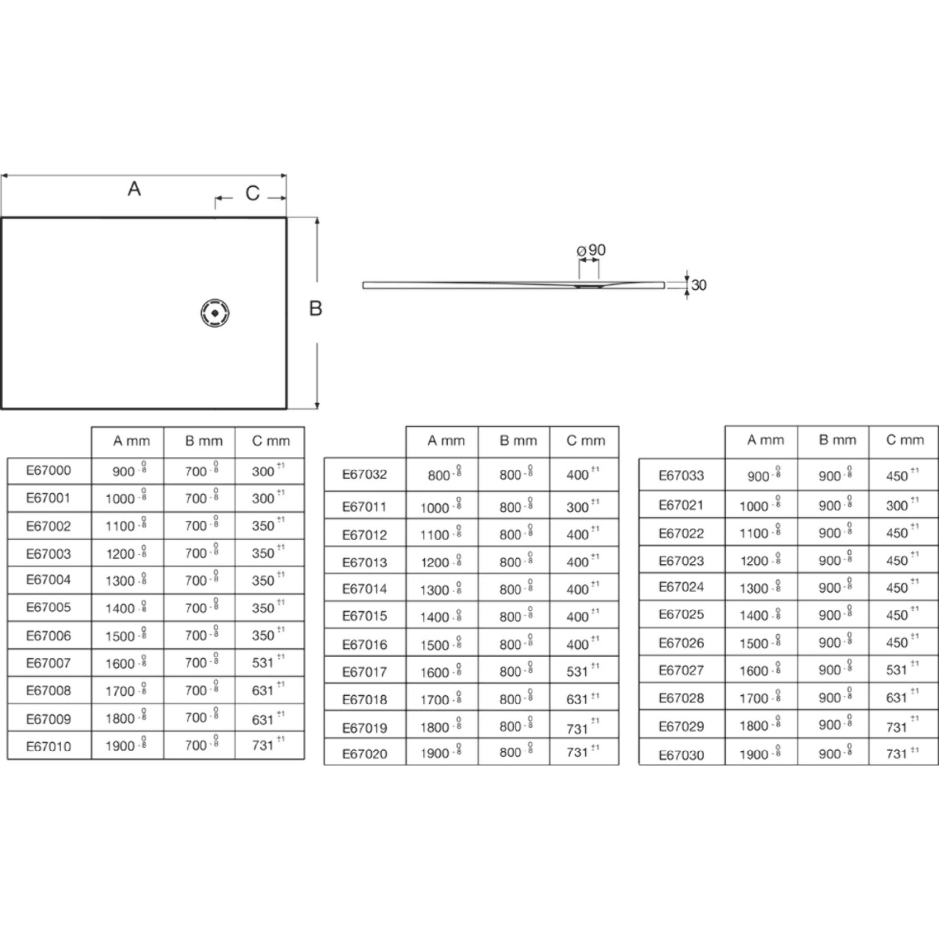 Receveur de douche 110 x 80 Singulier neoroc rectangle blanc + bonde