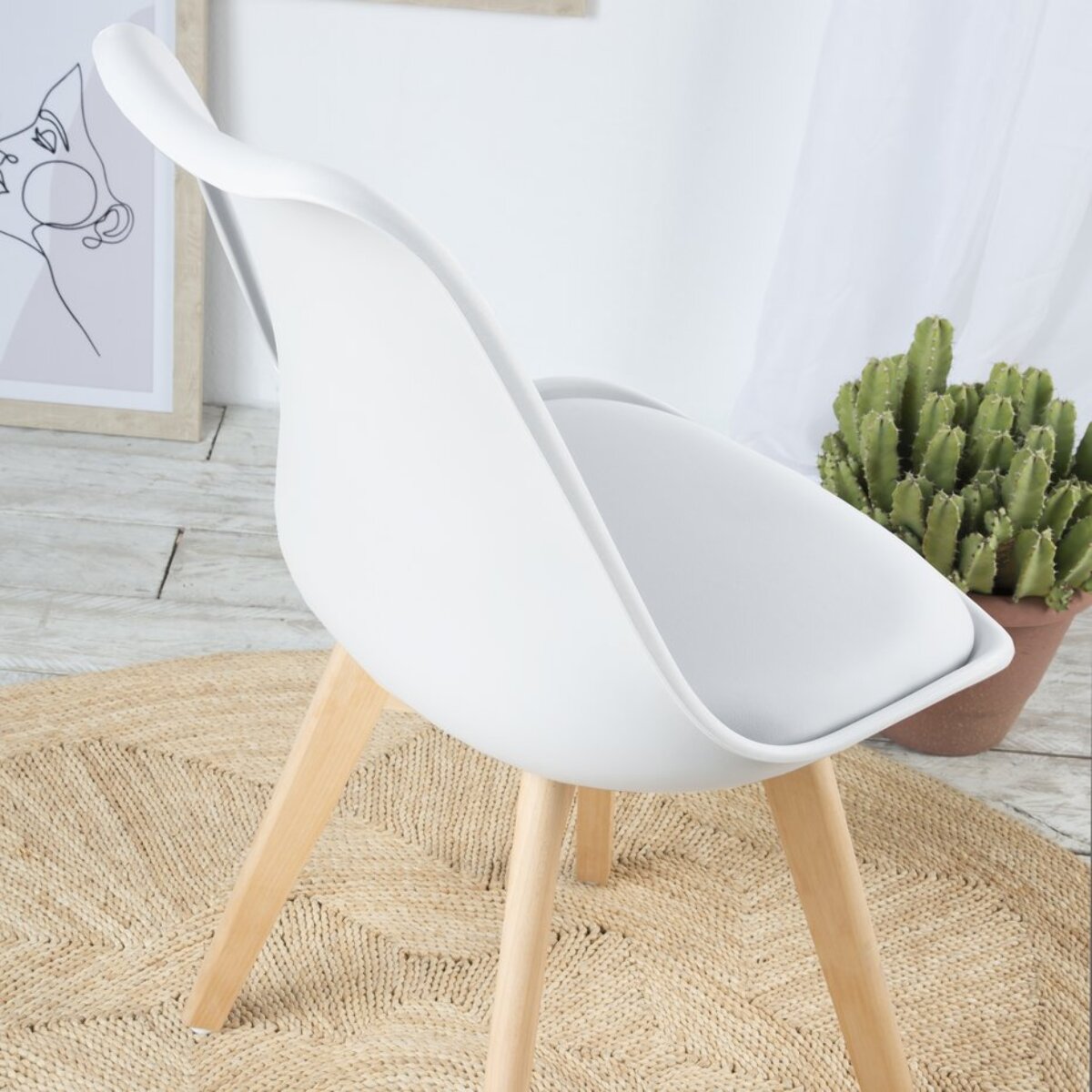 Pack de 4 chaises -matériau d'injection, pieds en bois-couleur blanc 48 x 82 x 57 cm