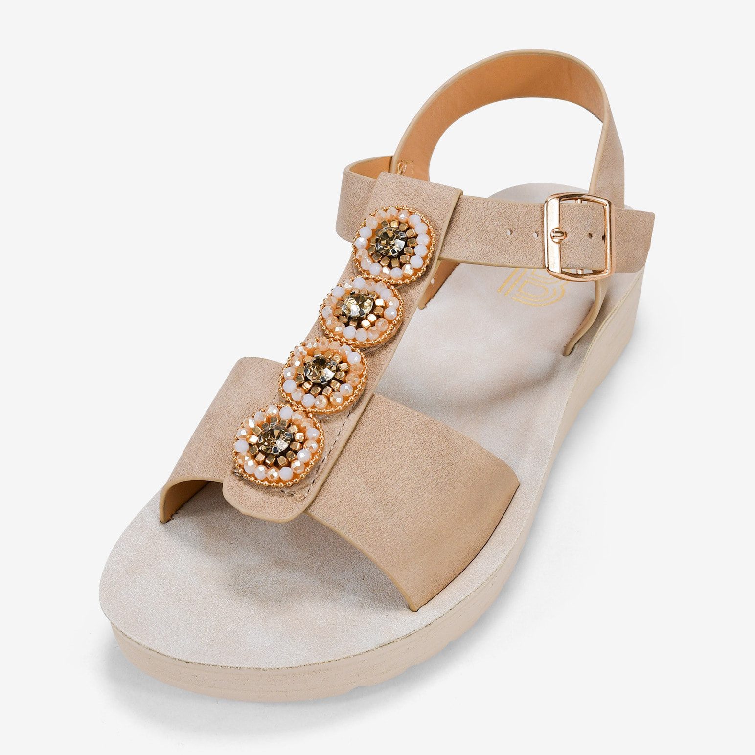 Sandalias de cuña beige con brillantes