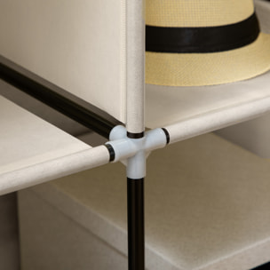 Armoire penderie multi-rangement - 8 étagères, 2 barres - dim. 125L x 43l x 162,5H cm - acier noir non tissé beige