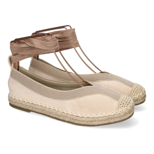 Bailarina de Mujer con Yute, Diseño Moderno con Puntera Bordada y Cintas