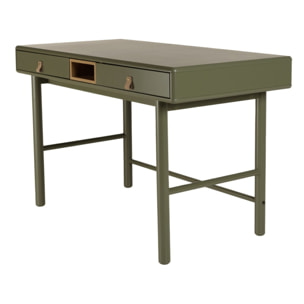 ETHAN - Bureau 2 tiroirs et 1 niche en bois naturel vert