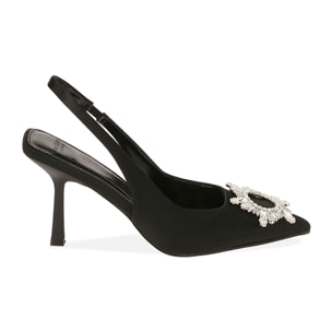 Slingback nere in raso, tacco 7,5 cm