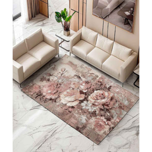 Tappeto Arredo Disegno Floreale Cipria