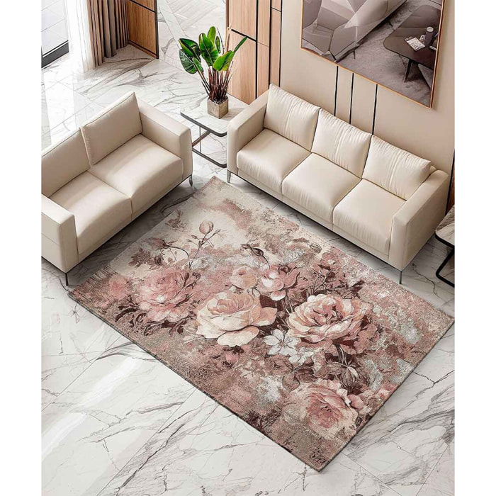 Tappeto Arredo Disegno Floreale Cipria
