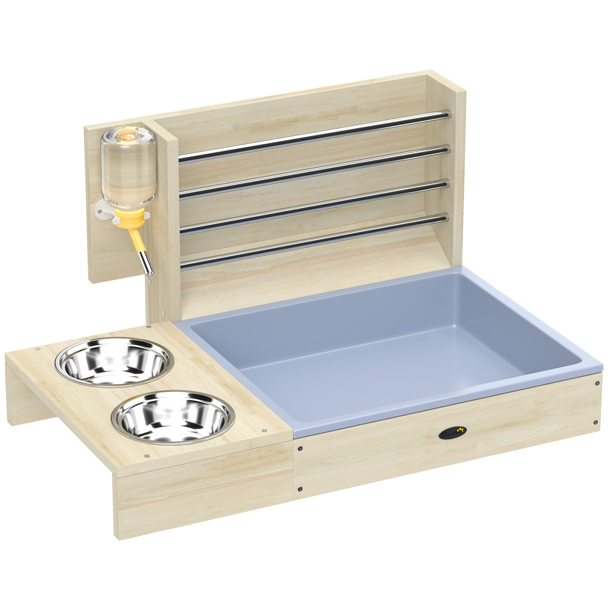 Station mangeoire 3 en 1 pour lapins et cochon d'Inde - râtelier à foin - bois naturel