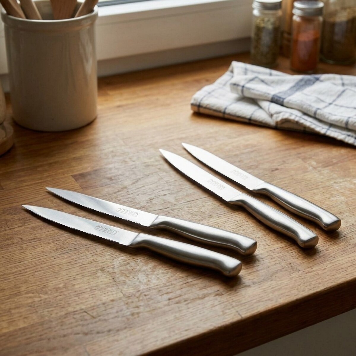Ensemble de 4 Couteaux de cuisine professionnel 24 cm lame crantée Nirosta Star